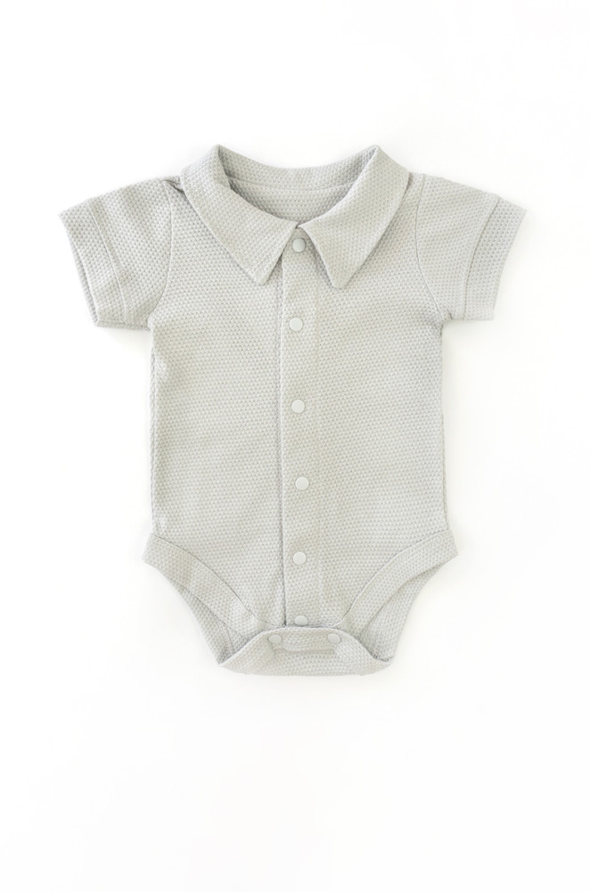 Baby Boy Bodysuit Shirt with Buttons in Textured Cotton