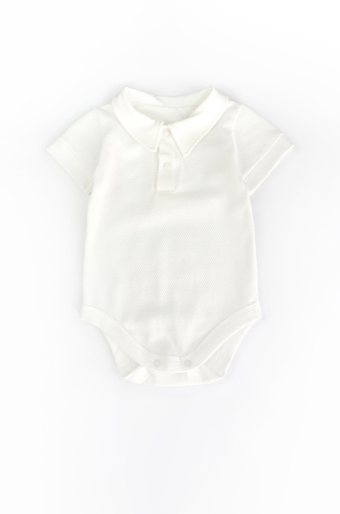 Solid Color Baby Boy Polo Bodysuit Textured Fabric
