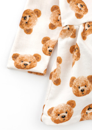 Ciepła sukienka-body dla dziewczynki Girl Bears z nadrukiem misia i pasującą opaską