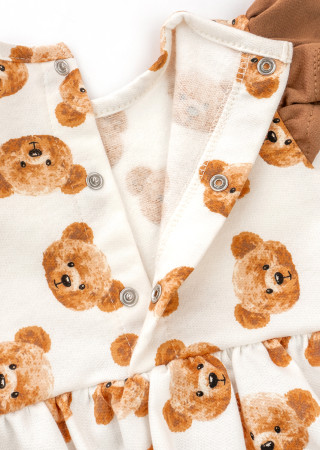 Ciepła sukienka-body dla dziewczynki Girl Bears z nadrukiem misia i pasującą opaską