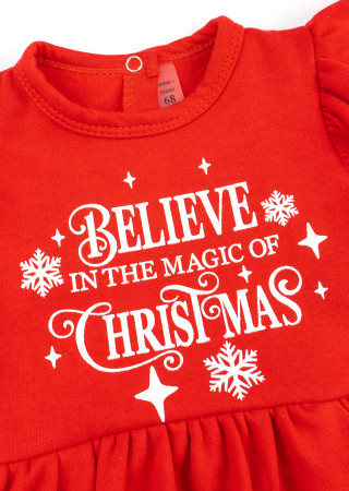 Solid Holiday Bodysuit Dress with Believe Headband