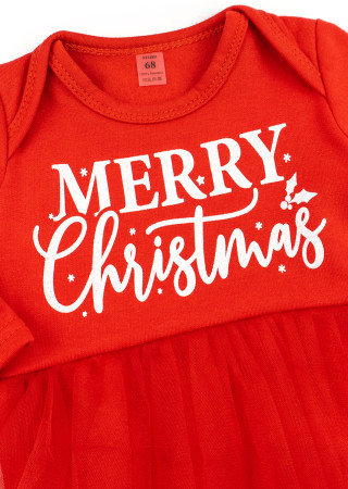 Merry Christmas Tutu Bodysuit Dress for Baby Girls with Headband