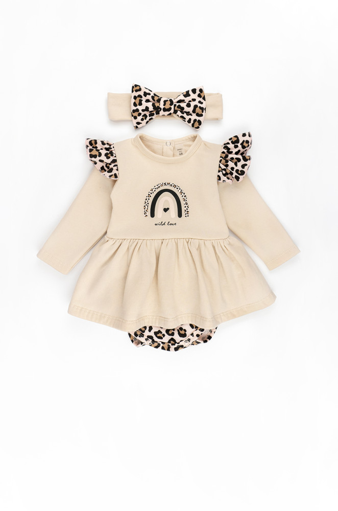 Baby Girl Long Sleeve Bodysuit Dress – Rainbow Print Leo