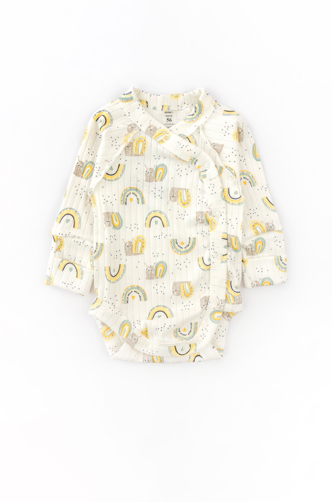 Bodysuit with external seams and diagonal snap Rainbow