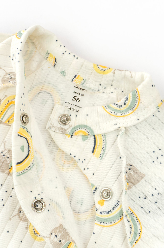 Bodysuit with external seams and diagonal snap Rainbow