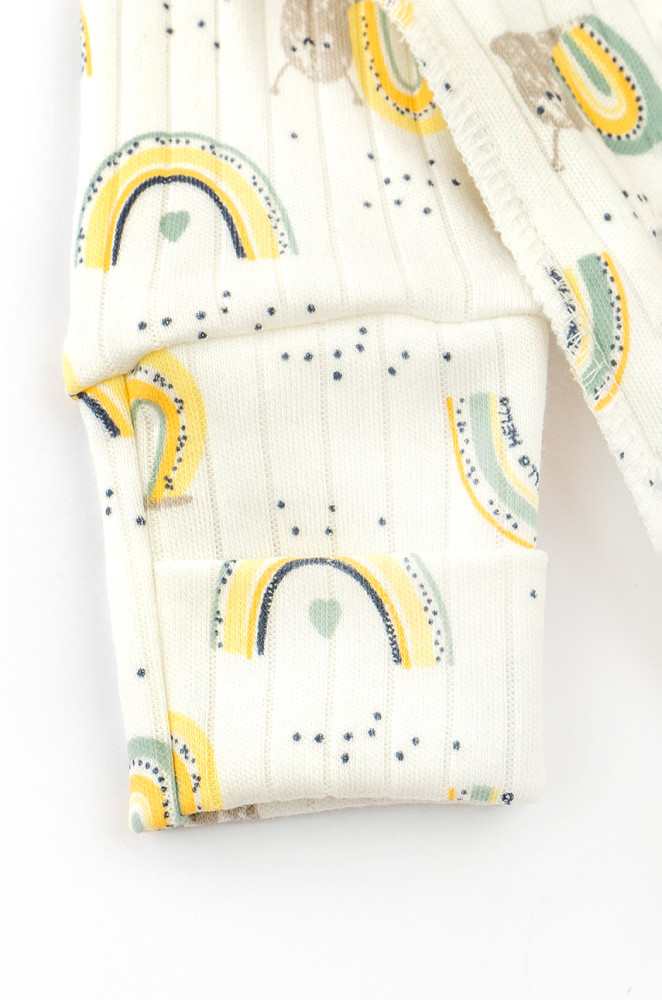 Bodysuit with external seams and diagonal snap Rainbow