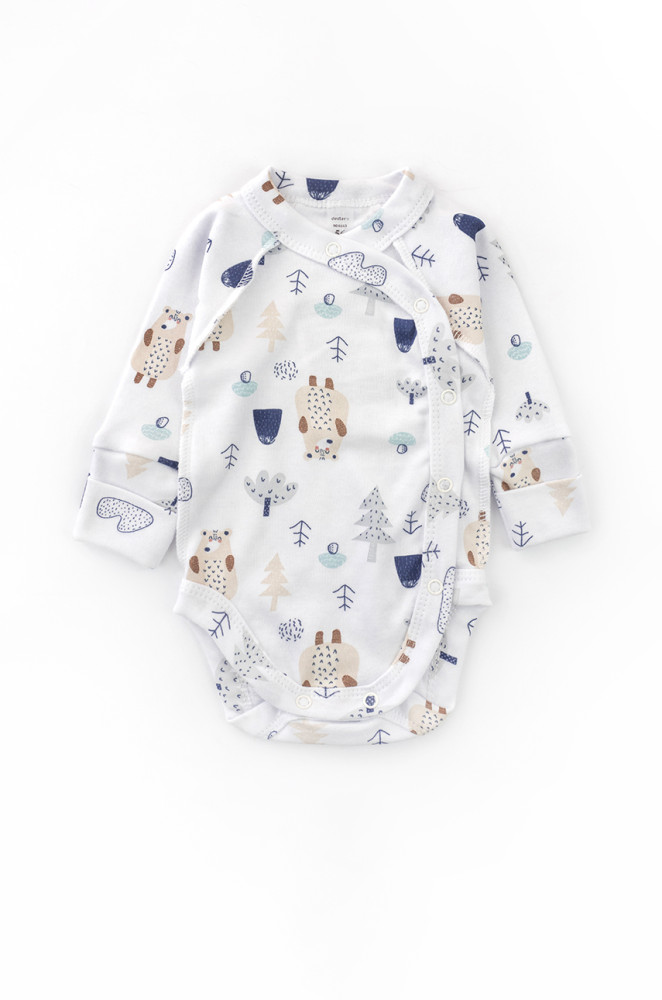 Long Sleeve Baby Bodysuit with External Seams and Snap Closures