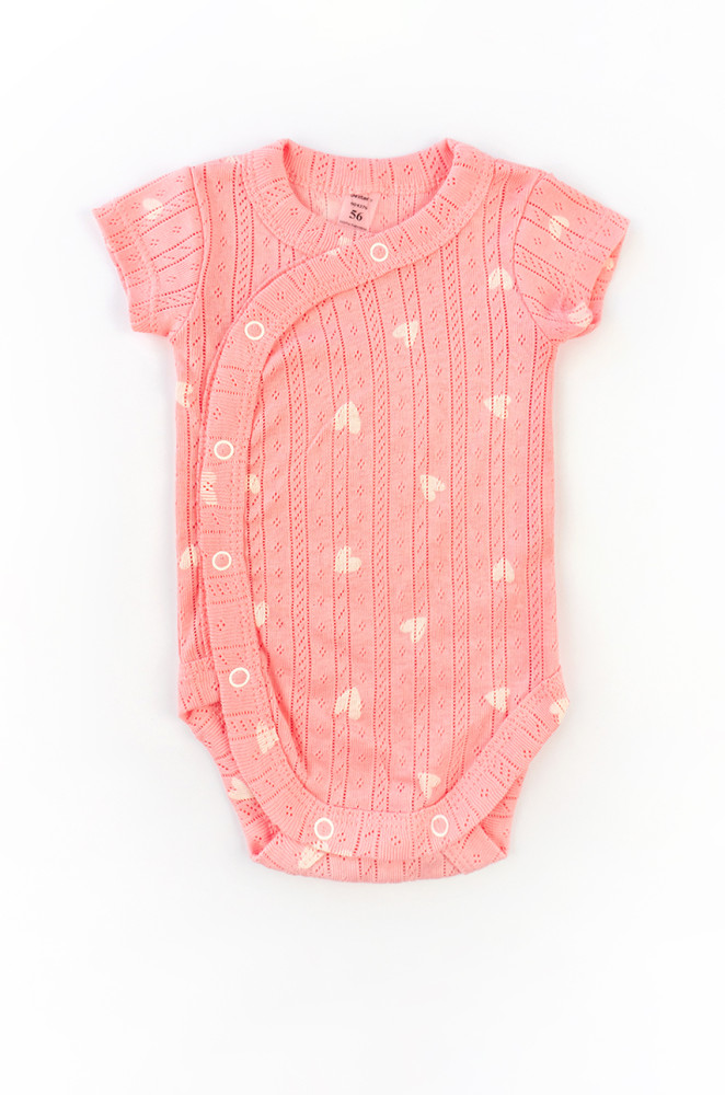 Newborn Baby Girl Bodysuit Short Sleeve Pink Hearts Perforated Fabric
