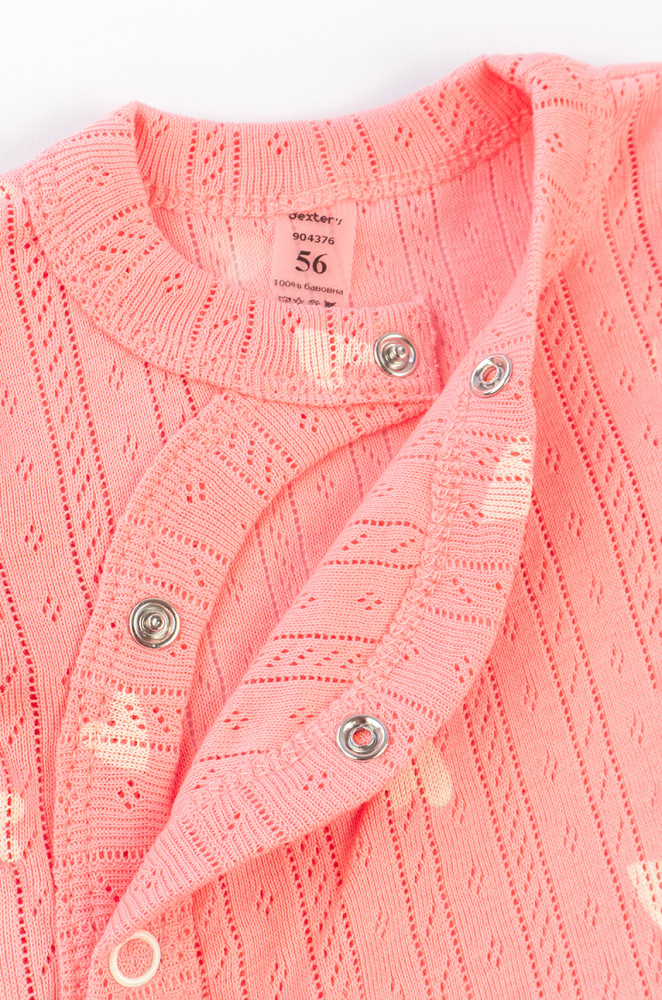 Newborn Baby Girl Bodysuit Short Sleeve Pink Hearts Perforated Fabric