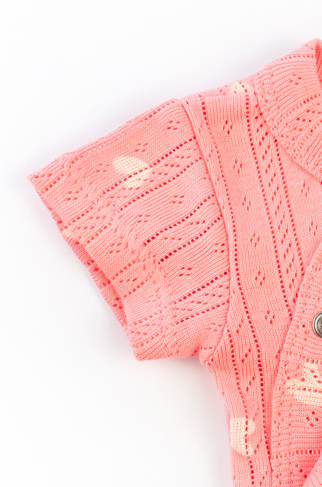 Newborn Baby Girl Bodysuit Short Sleeve Pink Hearts Perforated Fabric