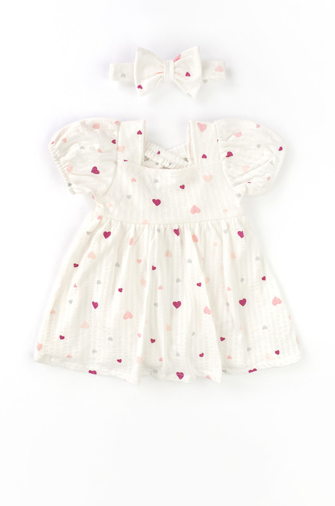 Baby Girl Summer Bodysuit Dress with Headband Hearts