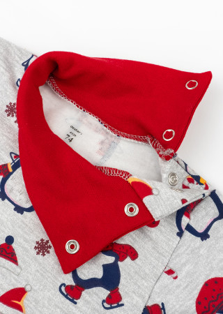 Детский бодик из утепленной ткани с принтом пингвины