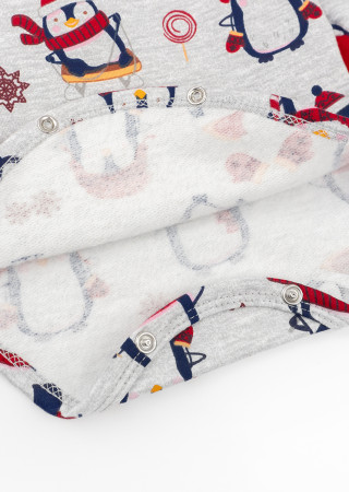 Детский бодик из утепленной ткани с принтом пингвины