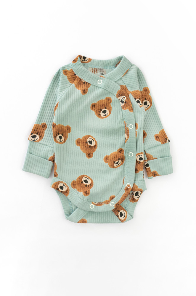 Newborn bodysuit with long sleeves and diagonal snap Cute bear