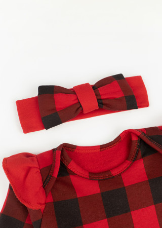 Plaid Bodysuit Dress with Headband