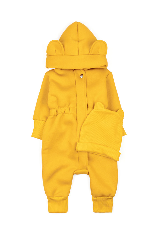 Ciepły kombinezon dla niemowlaka Solar z dzianiny trzy-nitkowej na polarze z czapką