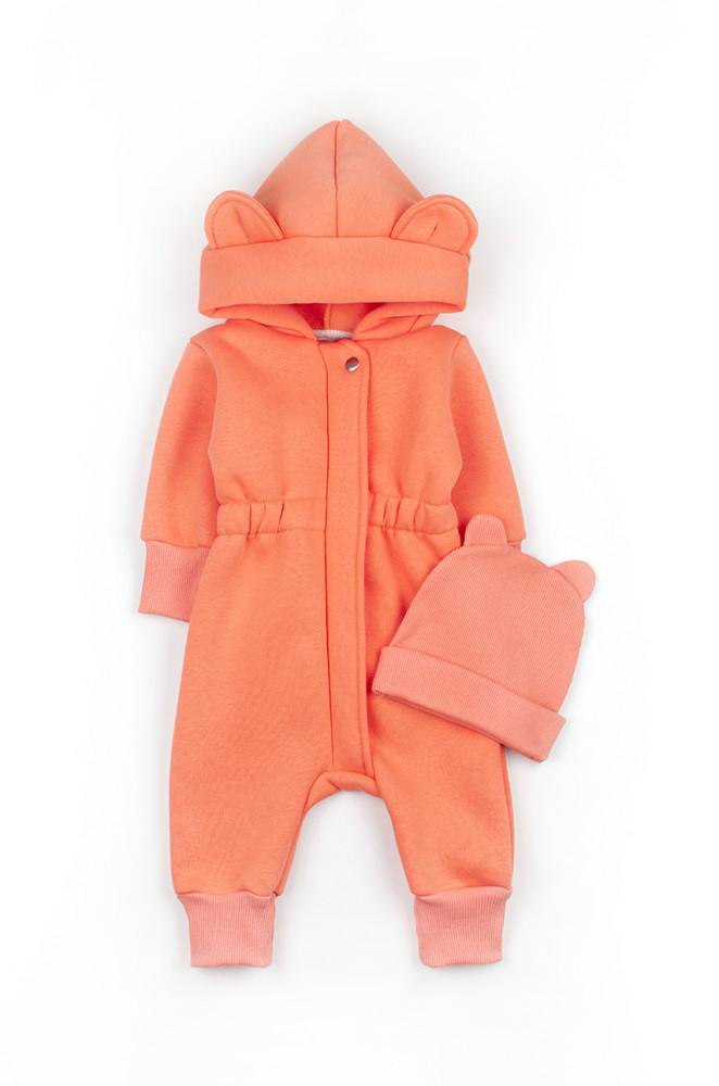 Romper dziecięcy Papaya z dzianiny trzy nitki z czapką prążkowaną