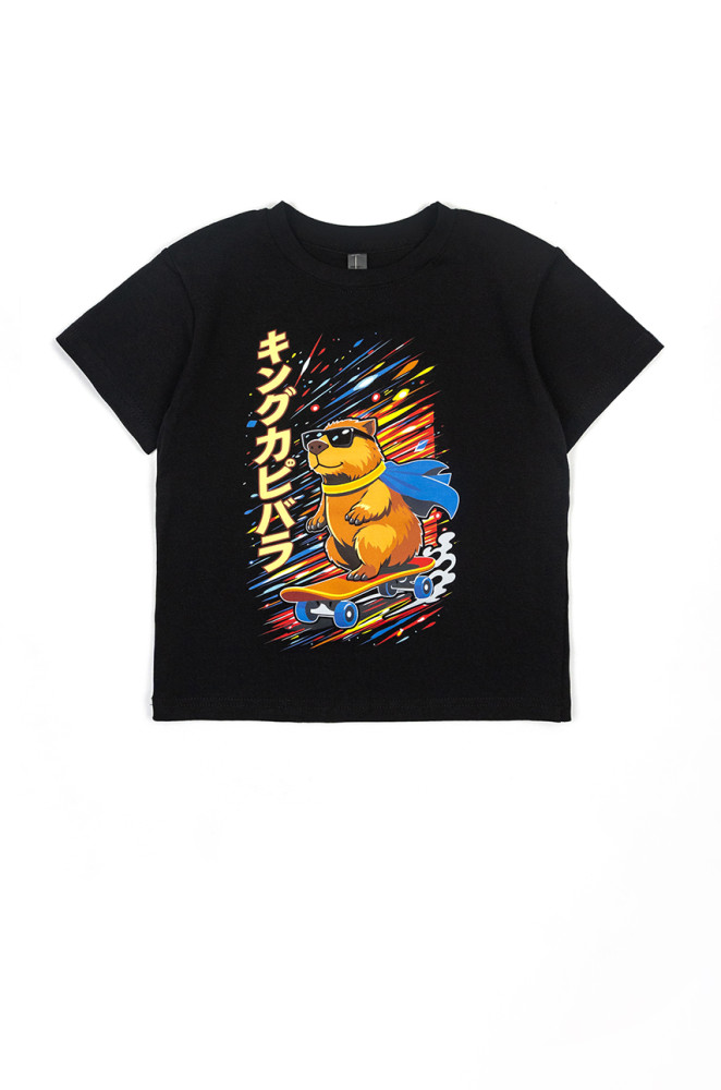 Kids kulir cotton T-shirt with bright Capybara board print