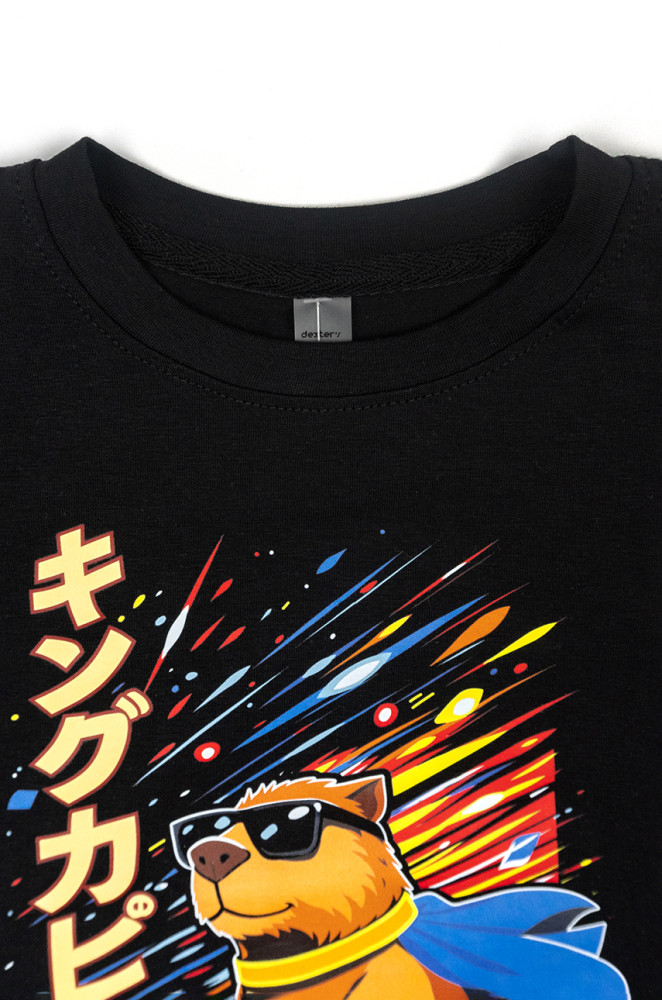 Kids kulir cotton T-shirt with bright Capybara board print