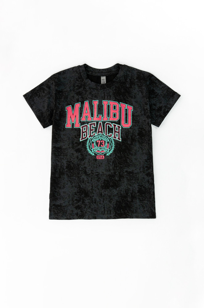 Детская мраморная футболка с принтом MALIBU