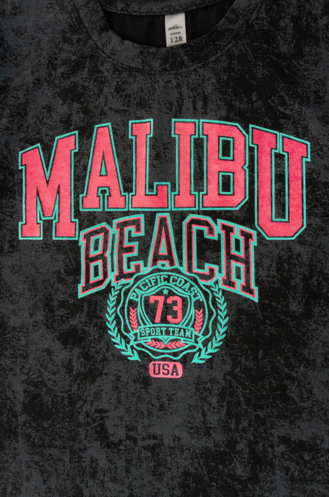 Детская мраморная футболка с принтом MALIBU