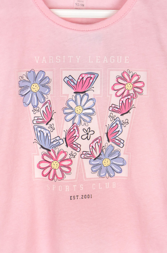 Футболка для девочки из кулира с принтом и рюшами