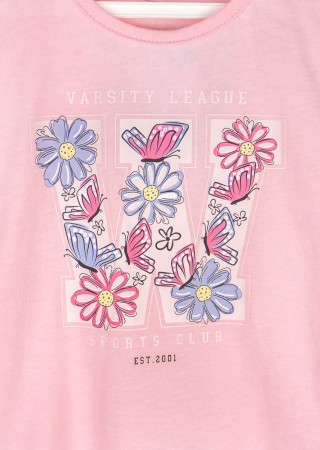 Футболка для девочки с принтом и рюшами