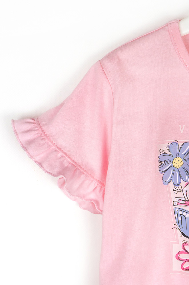 Футболка для девочки из кулира с принтом и рюшами