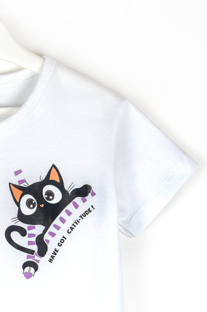 Футболка для девочки из кулира с принтом котика