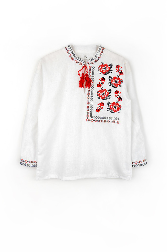 Linen Embroidered Shirt for Boy with Poppies