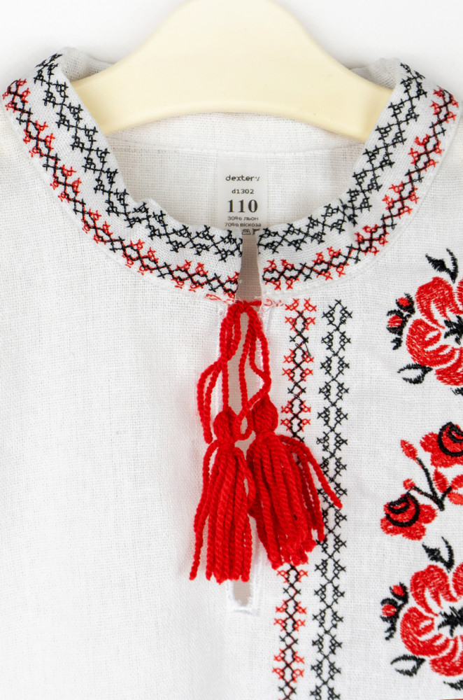 Linen Embroidered Shirt for Boy with Poppies