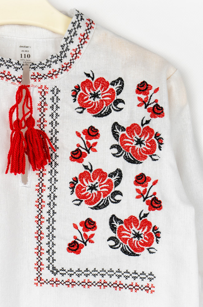 Linen Embroidered Shirt for Boy with Poppies