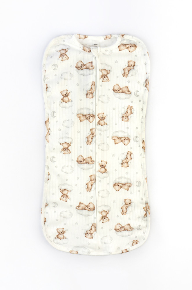 Пелюшка-кокон на блискавці з принтом по тканині Bear on a cloud