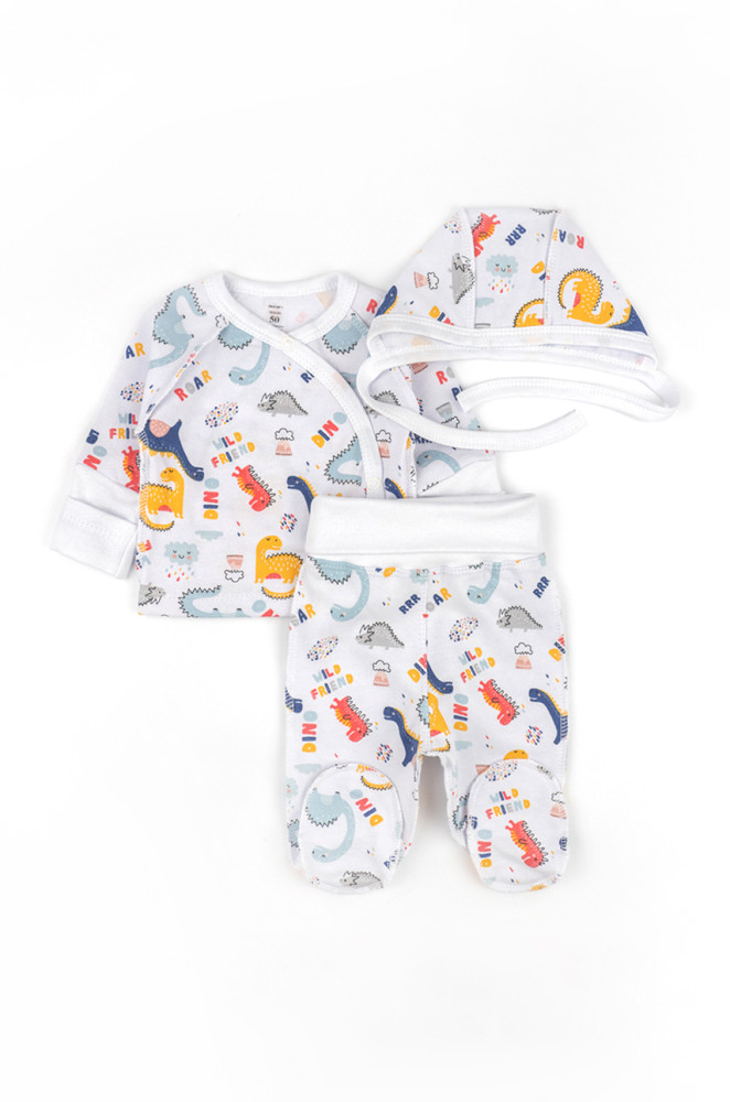 Льоля з повзунами та чепчиком з принтом в динозаври