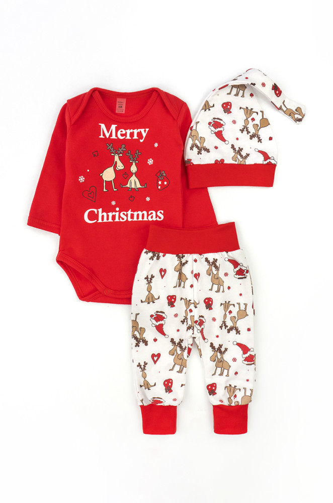 Baby set: bodysuit, pants and hat Christmas Reindeer