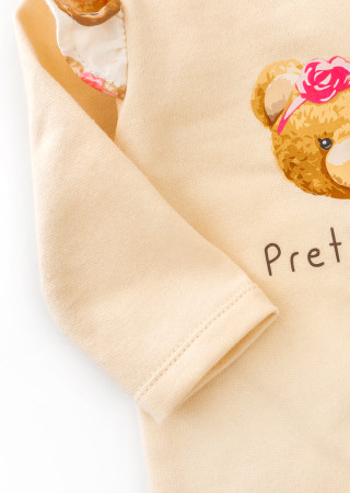 Warm Baby Girl Set Girl Bears: Bodysuit, Pants and Matching Headband