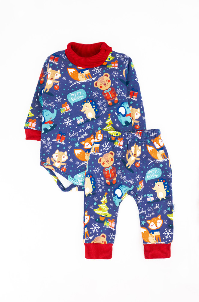 Baby set with turtleneck bodysuit and pants Christmas Fox (fleece-lined)