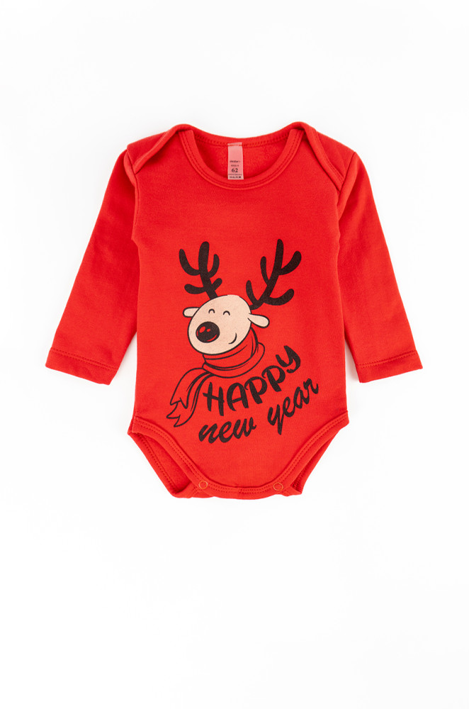 Warm baby set with fleece bodysuit and pants Rudolf Christmas reindeer