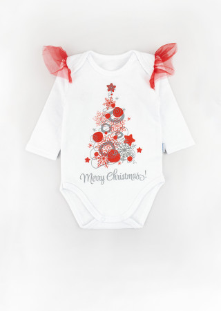 Body i spodnie z tiulem ze świątecznym nadrukiem choinki