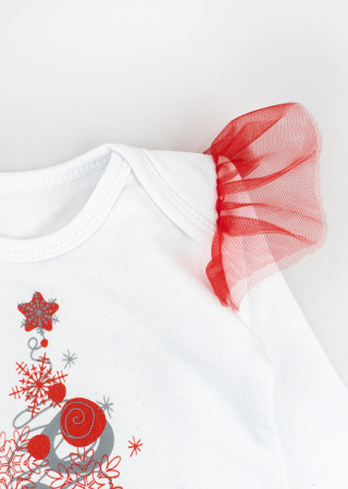 Body i spodnie z tiulem ze świątecznym nadrukiem choinki