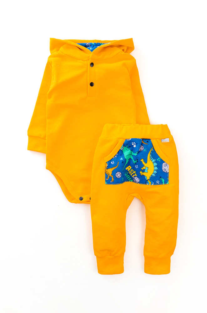Baby Set with Hooded Bodysuit and Fleece-Lined Pants – Orange