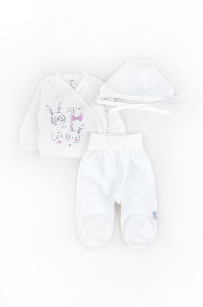 Newborn Hospital Set for Girl Bunny – 3-Piece Fleece Lined (Shirt, Pants, Cap)