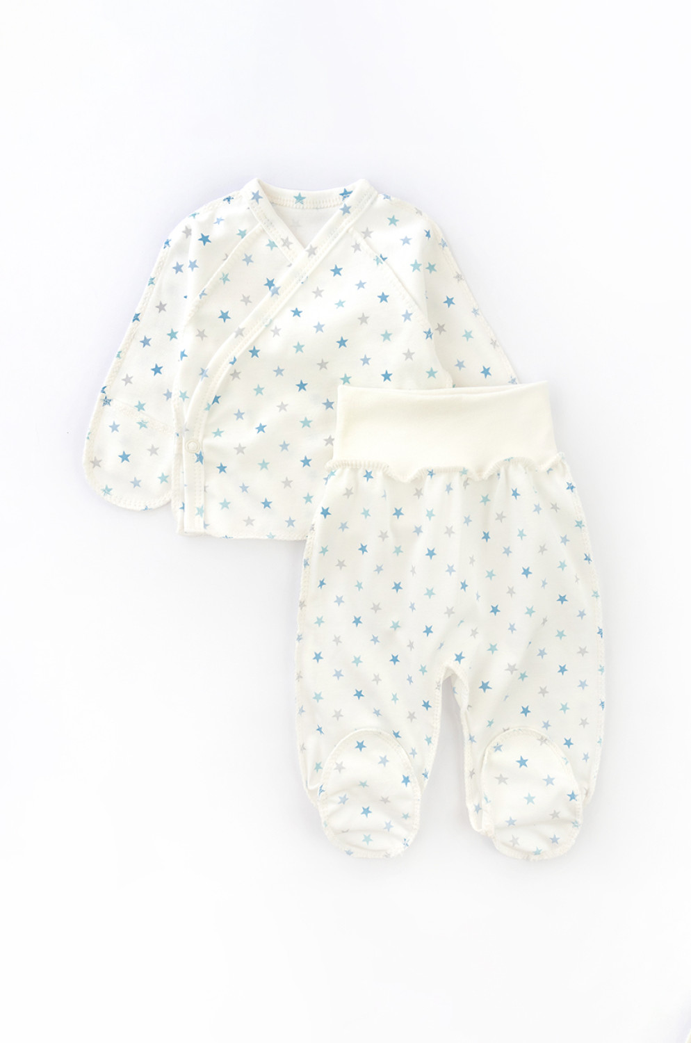 Newborn Hospital Set: Side-Tie Shirt and Footed Pants with Outside Seams