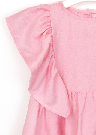 Летний розовый льняной костюм для девочки — топ и шорты