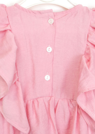 Летний розовый льняной костюм для девочки — топ и шорты