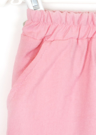 Летний розовый льняной костюм для девочки — топ и шорты