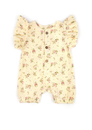 Muslin romper for baby girl with headband and botanical print