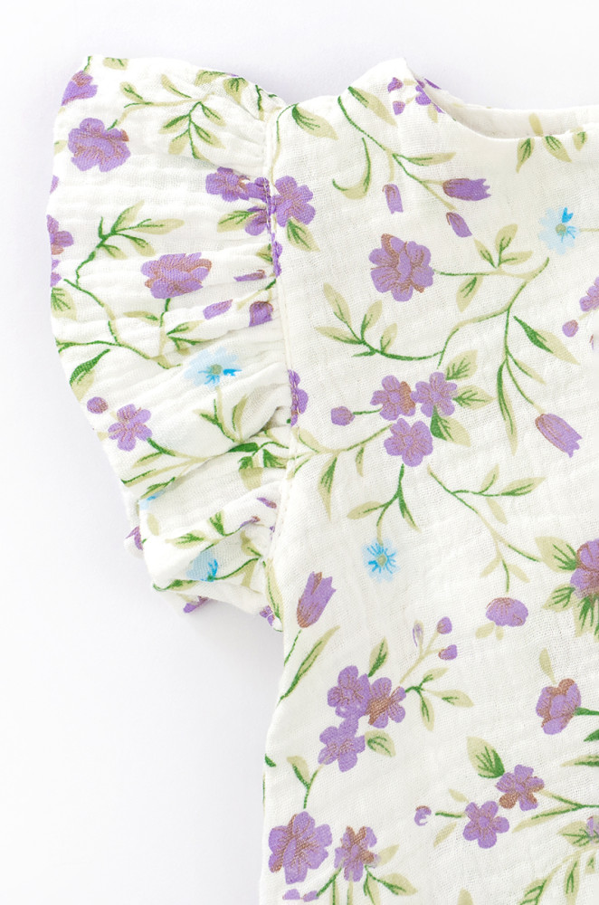 Пісочник з мусліну для дівчинки на ґудзиках Violet flowers з пов'язкою