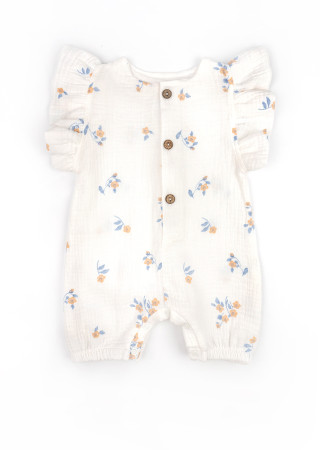 Muslin Romper for Baby Girl with Buttons and Matching Headband