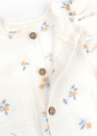 Muslin Romper for Baby Girl with Buttons and Matching Headband